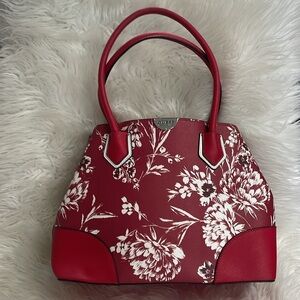 Guess Los Angeles Red and White Floral VALENTINE collection tote hand bag